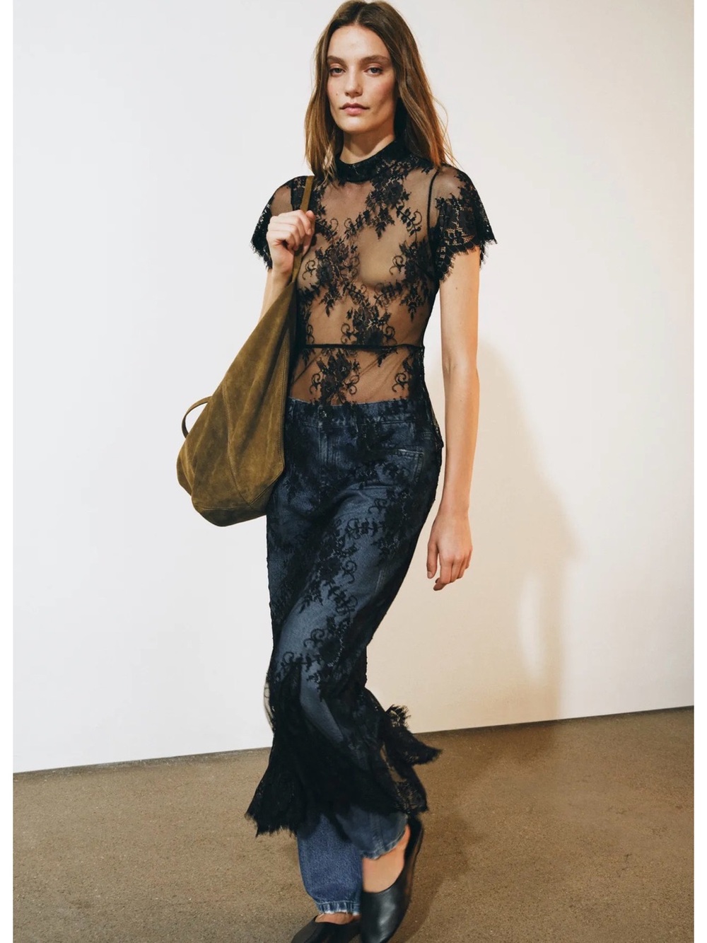ZARA COLLECTION Black Sheer Lace Short Sleeve Dress SOLD OUT Size Large